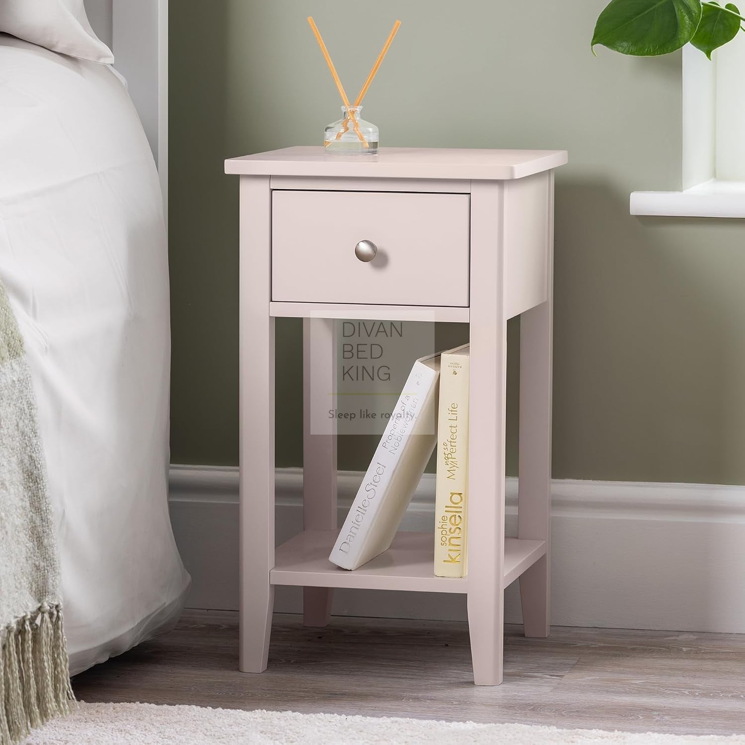 Selina Pink Bedside Table with Drawer and Shelf – Divan Bed King