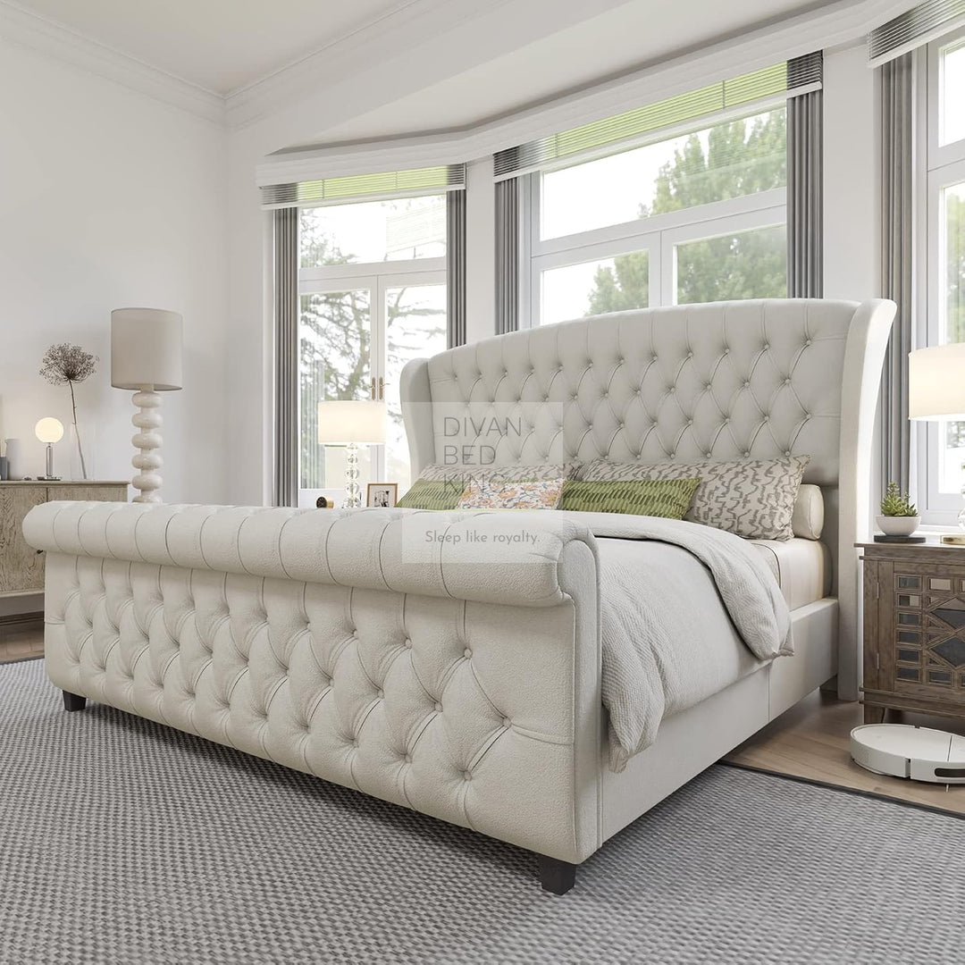 Orsino Luxury Large Cream Curved Wingback Upholstered Bed Frame