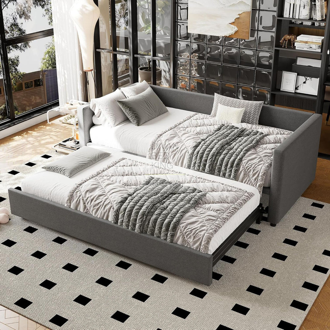 Perugia Dark Grey Cotton Daybed 3 Seater Sofa Bed Couch with Trundle & Mattress Options