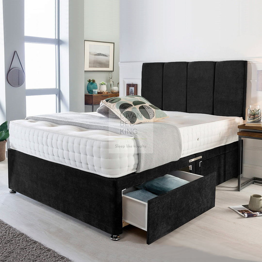 Columbus Luxury Divan Bed Set with Designer Panel Stripe Headboard