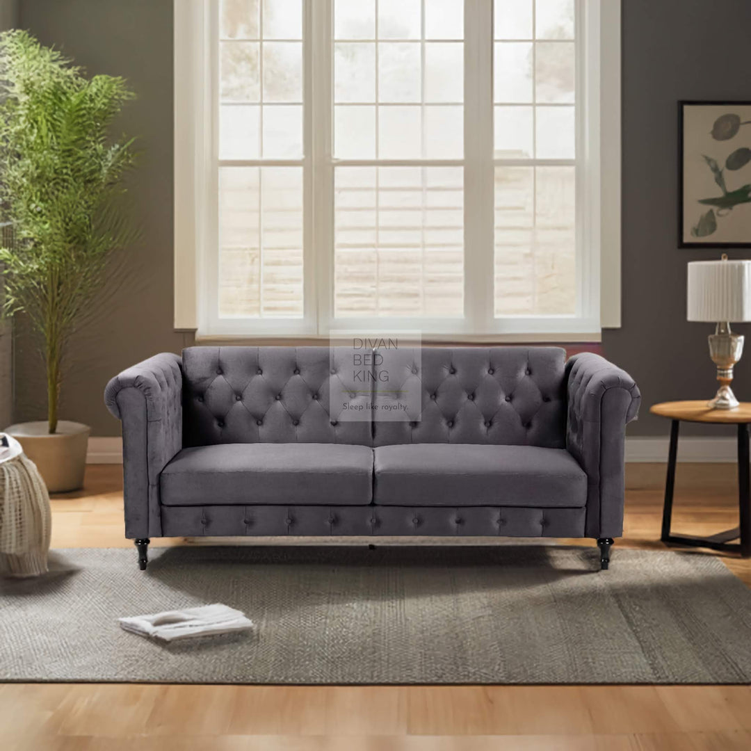 Federico Grey Velvet Convertible 3 Seater Sofa Bed Couch