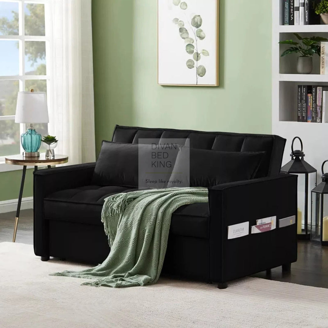 Bolzano Black Plush Velvet 2 in 1 Convertible 2 Seater Daybed Sofa Bed Couch