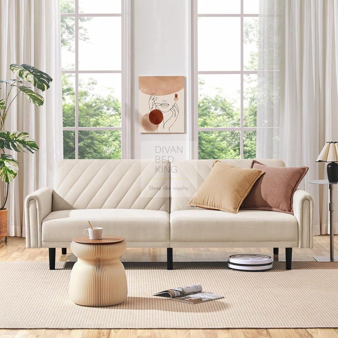 Lucca Soft Beige Brushed Cotton 2 in 1 Convertible Daybed Sofa Bed Couch