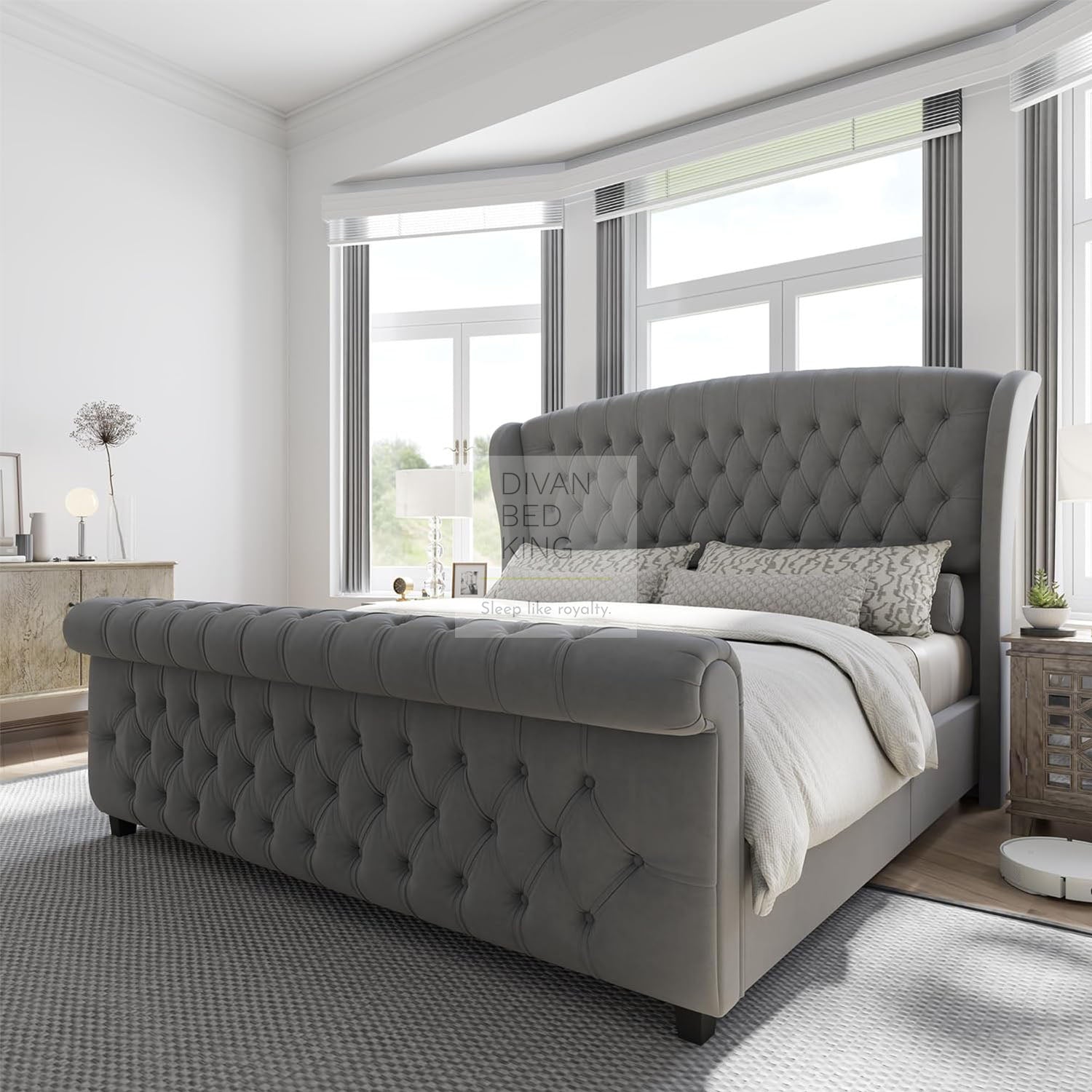 Orsino Luxury Large Curved Wingback Upholstered Bed Frame – Divan Bed King
