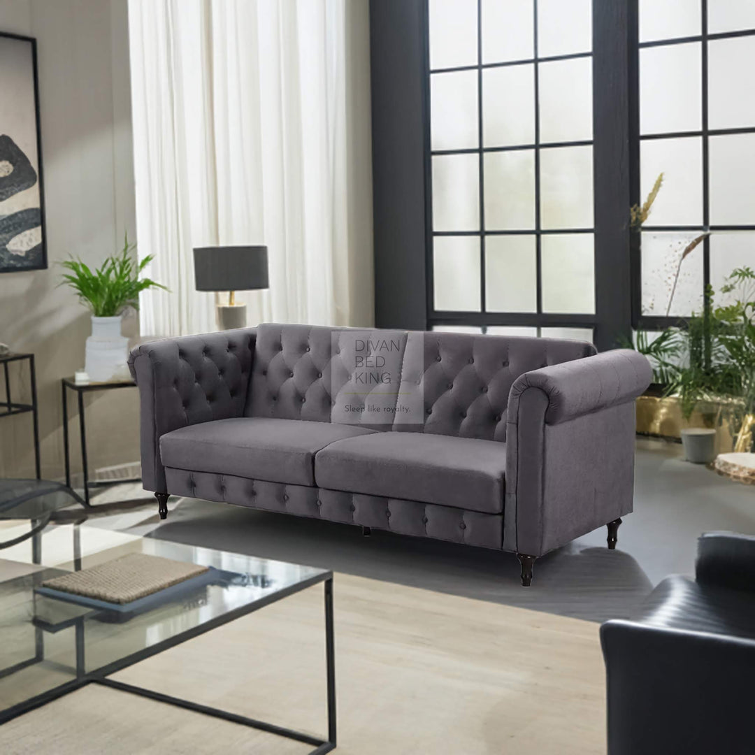 Federico Grey Velvet Convertible 3 Seater Sofa Bed Couch