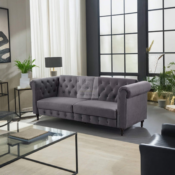 Federico Grey Velvet Convertible 3 Seater Sofa Bed Couch