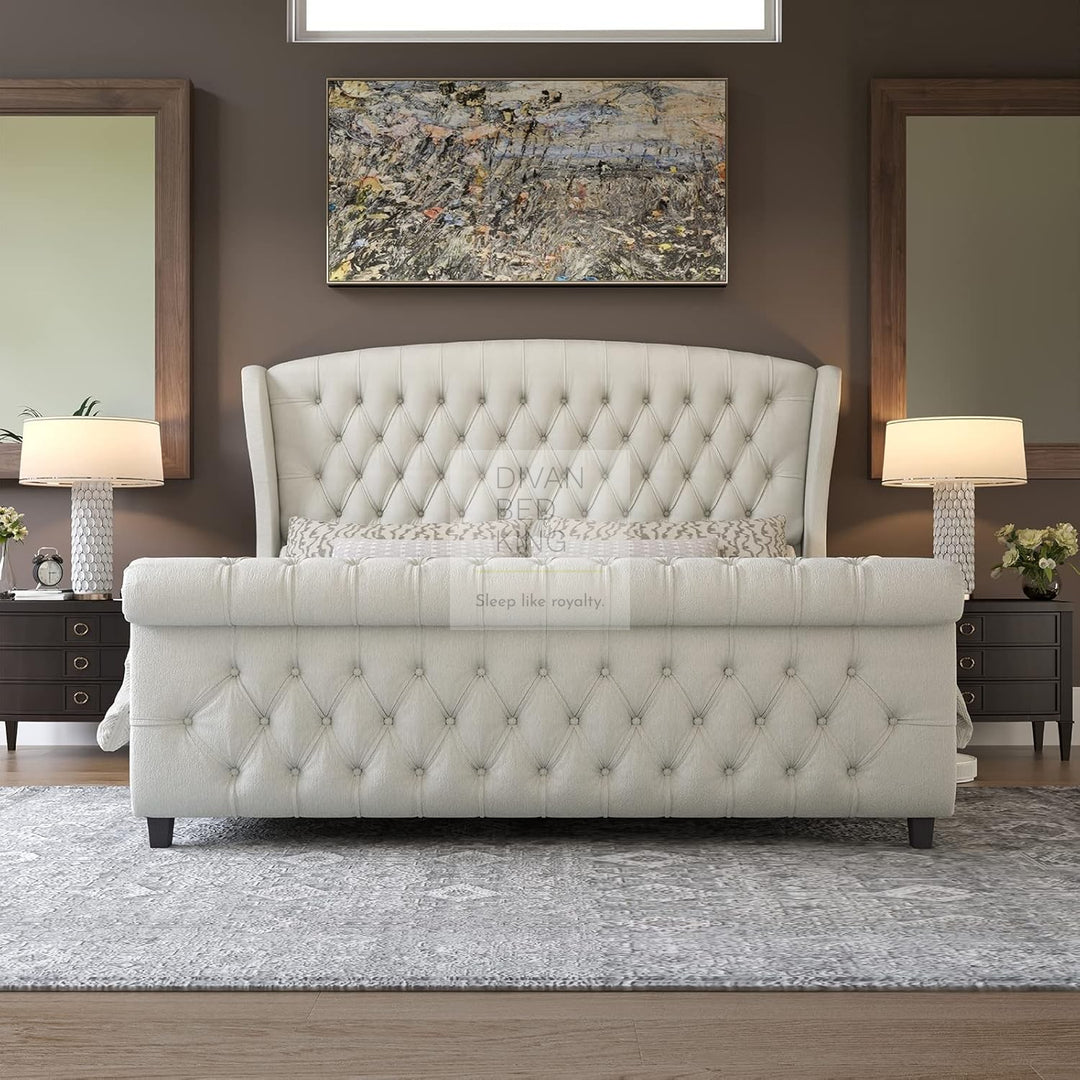 Orsino Luxury Large Cream Curved Wingback Upholstered Bed Frame
