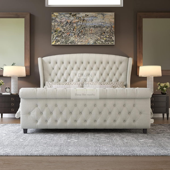 Orsino Luxury Large Cream Curved Wingback Upholstered Bed Frame
