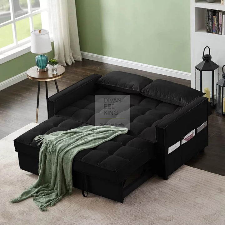 Bolzano Black Plush Velvet 2 in 1 Convertible 2 Seater Daybed Sofa Bed Couch