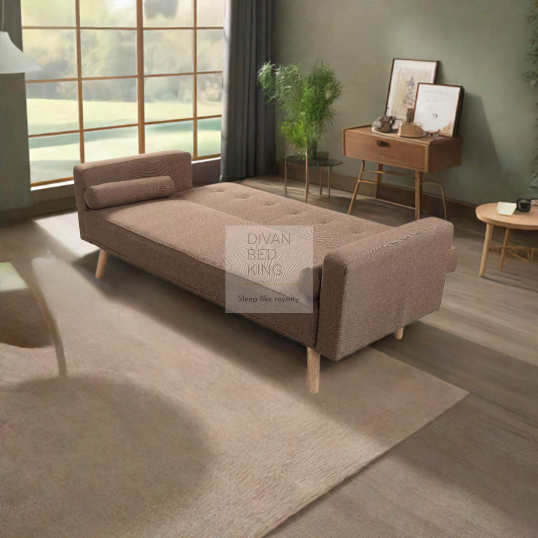 Prince Brown Linen 3 Seater Sofa Bed with Cushions