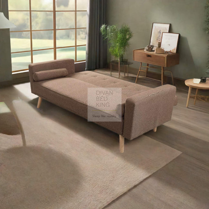 Prince Brown Linen 3 Seater Sofa Bed with Cushions