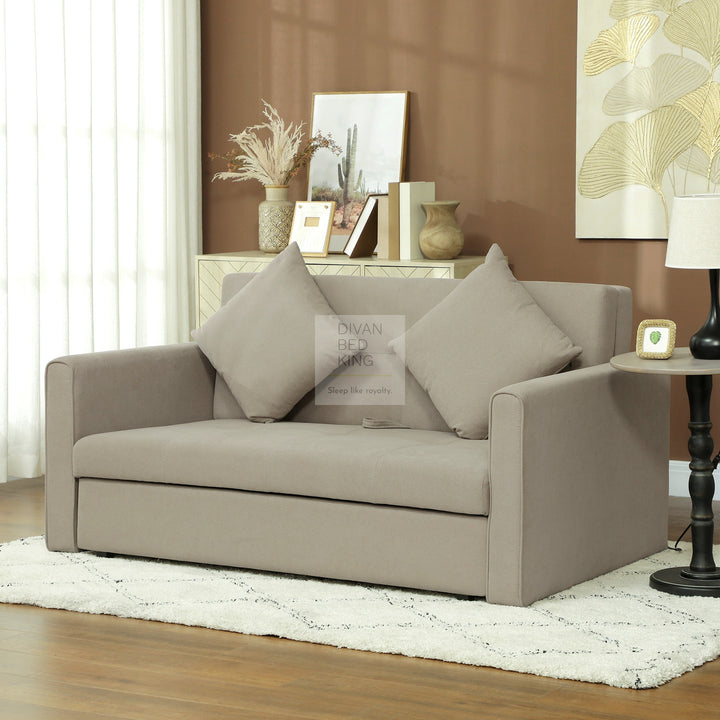 Ramiro Beige Brown Brushed Cotton 3-in-1 Sofa Bed 2 Seater with Storage