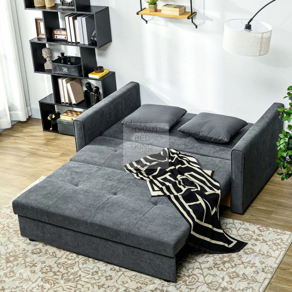 Rathburn Black Grey Cotton 4 in 1 Sofa Bed 2 Seater with Storage