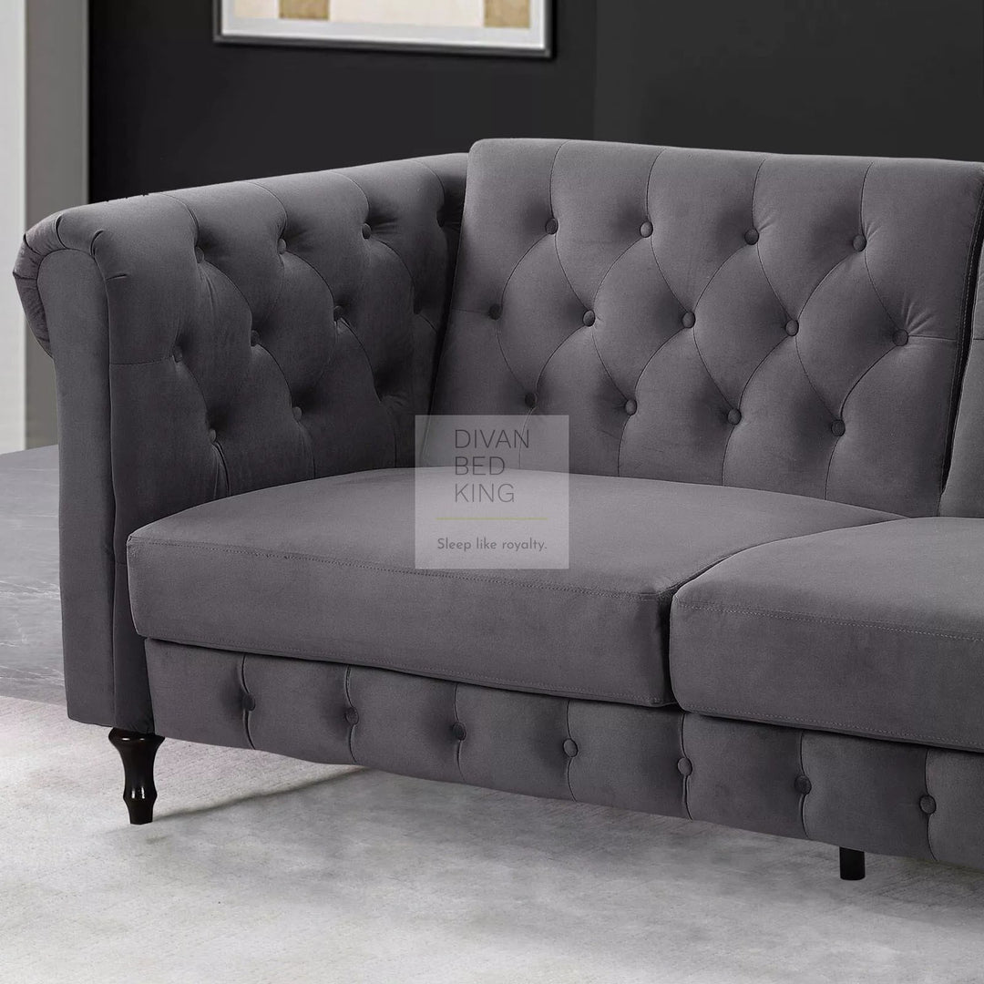 Federico Grey Velvet Convertible 3 Seater Sofa Bed Couch