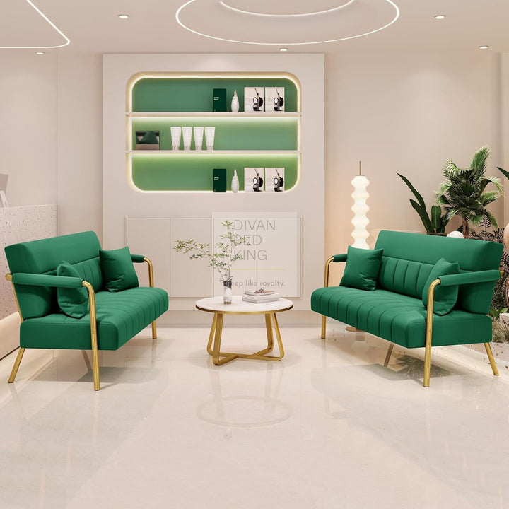 Parisa Green Velvet Velour Sofa Love Seat with Gold Metal Legs