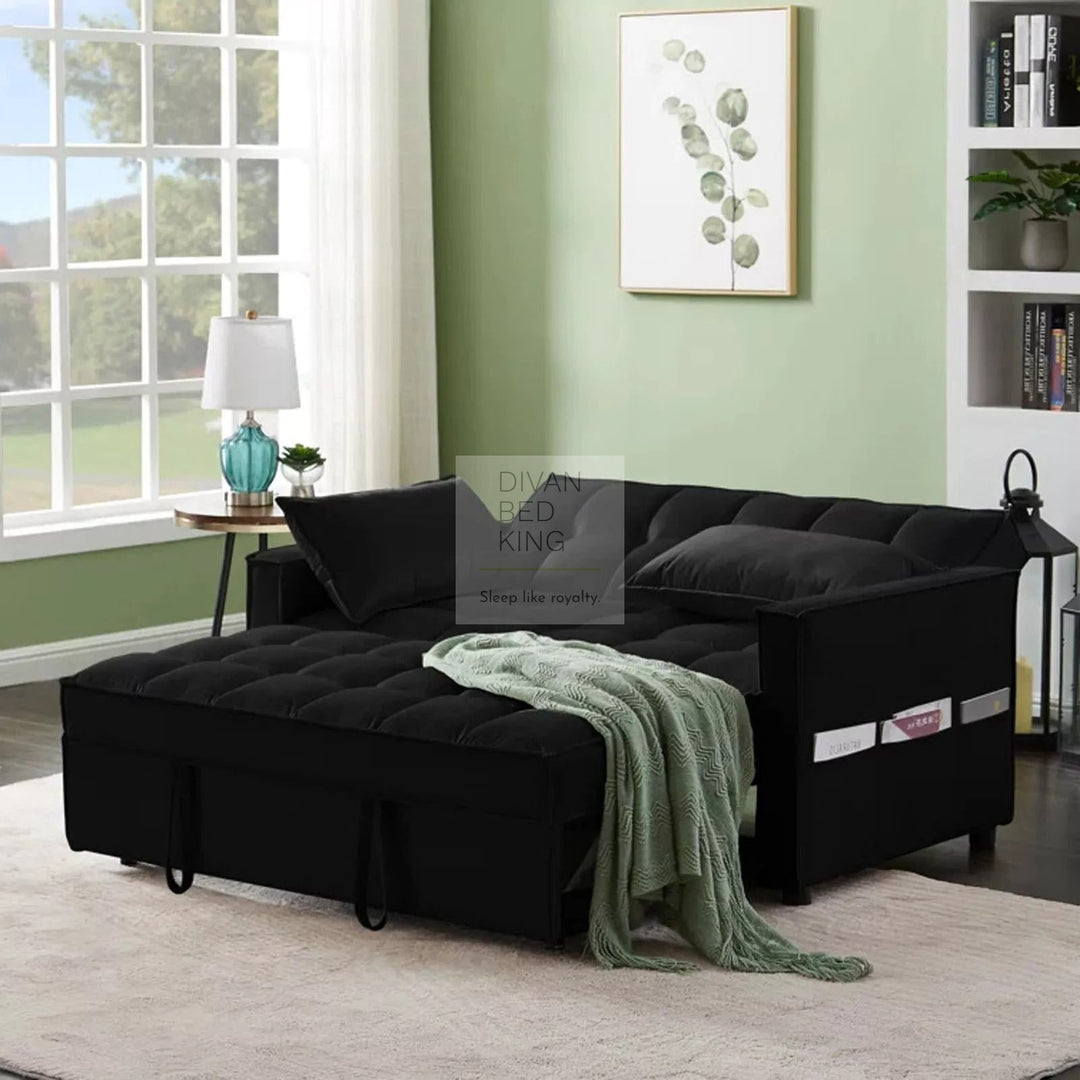 Bolzano Black Plush Velvet 2 in 1 Convertible 2 Seater Daybed Sofa Bed Couch