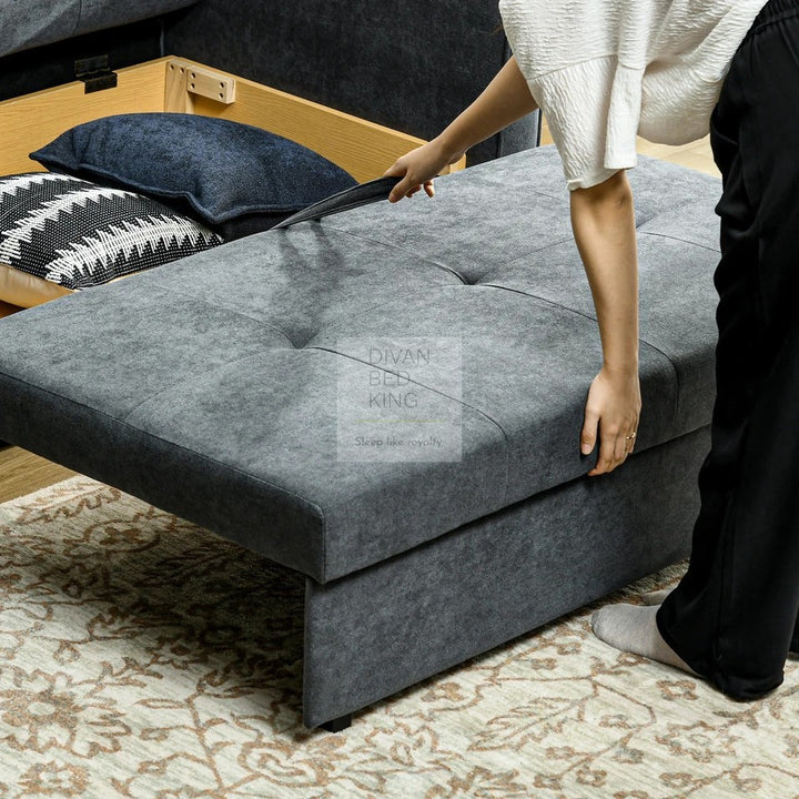 Rathburn Black Grey Cotton 4 in 1 Sofa Bed 2 Seater with Storage