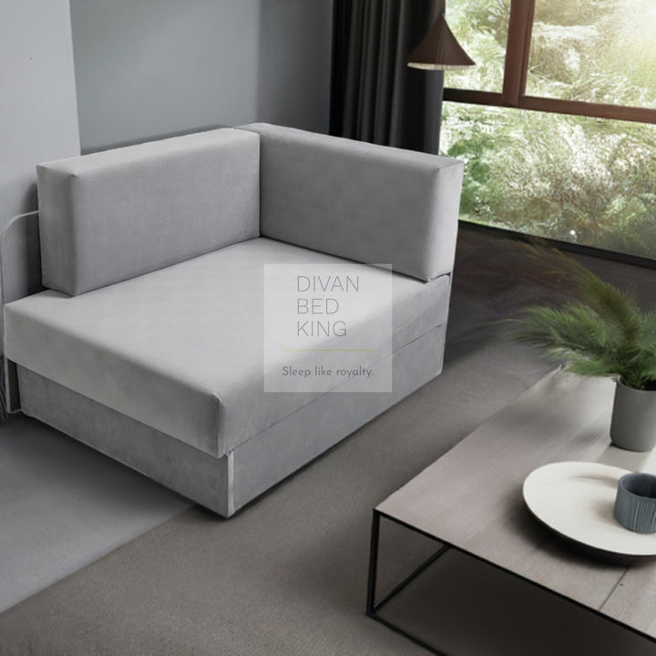 Cuboid Beige Brushed Cotton Corner 2 Seater Sofa Bed with Storage