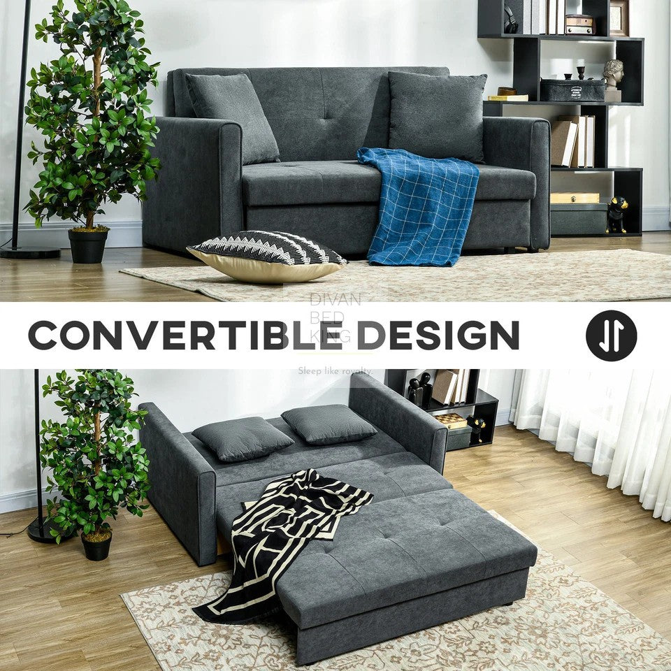 Rathburn Black Grey Cotton 4 in 1 Sofa Bed 2 Seater with Storage
