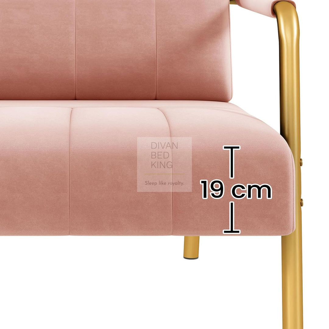 Parisa Pink Velvet Velour Sofa Love Seat with Gold Metal Legs