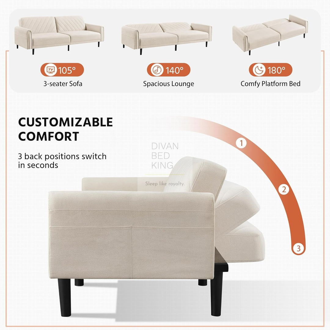 Lucca Soft Beige Brushed Cotton 2 in 1 Convertible Daybed Sofa Bed Couch