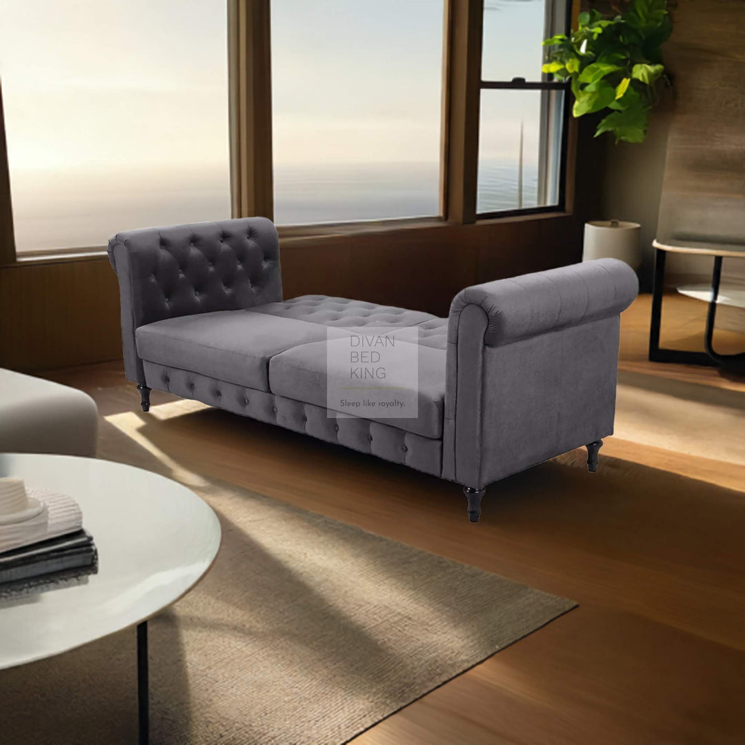 Federico Grey Velvet Convertible 3 Seater Sofa Bed Couch