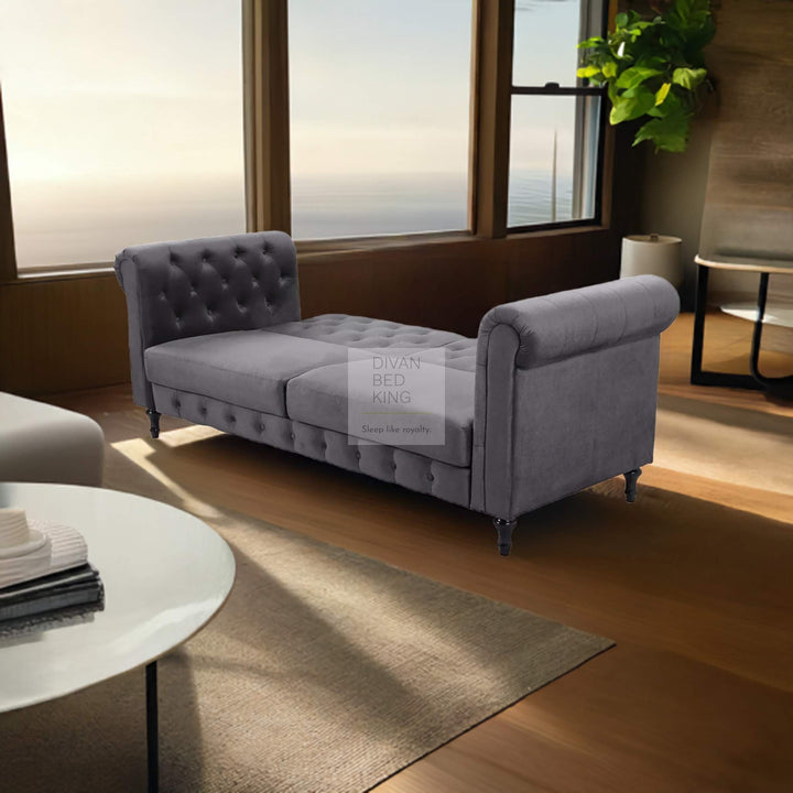 Federico Grey Velvet Convertible 3 Seater Sofa Bed Couch