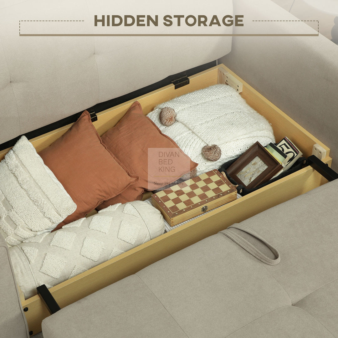 Ramiro Beige Brown Brushed Cotton 3-in-1 Sofa Bed 2 Seater with Storage