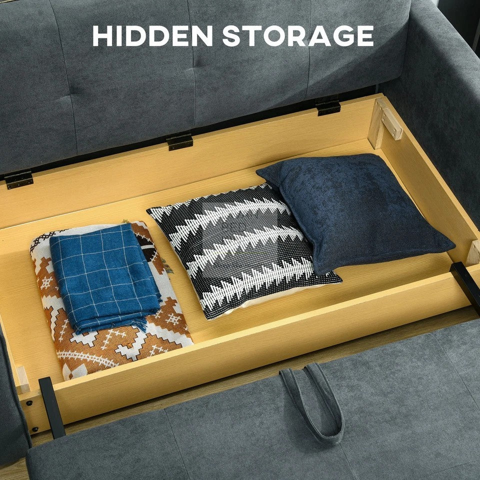 Rathburn Black Grey Cotton 4 in 1 Sofa Bed 2 Seater with Storage