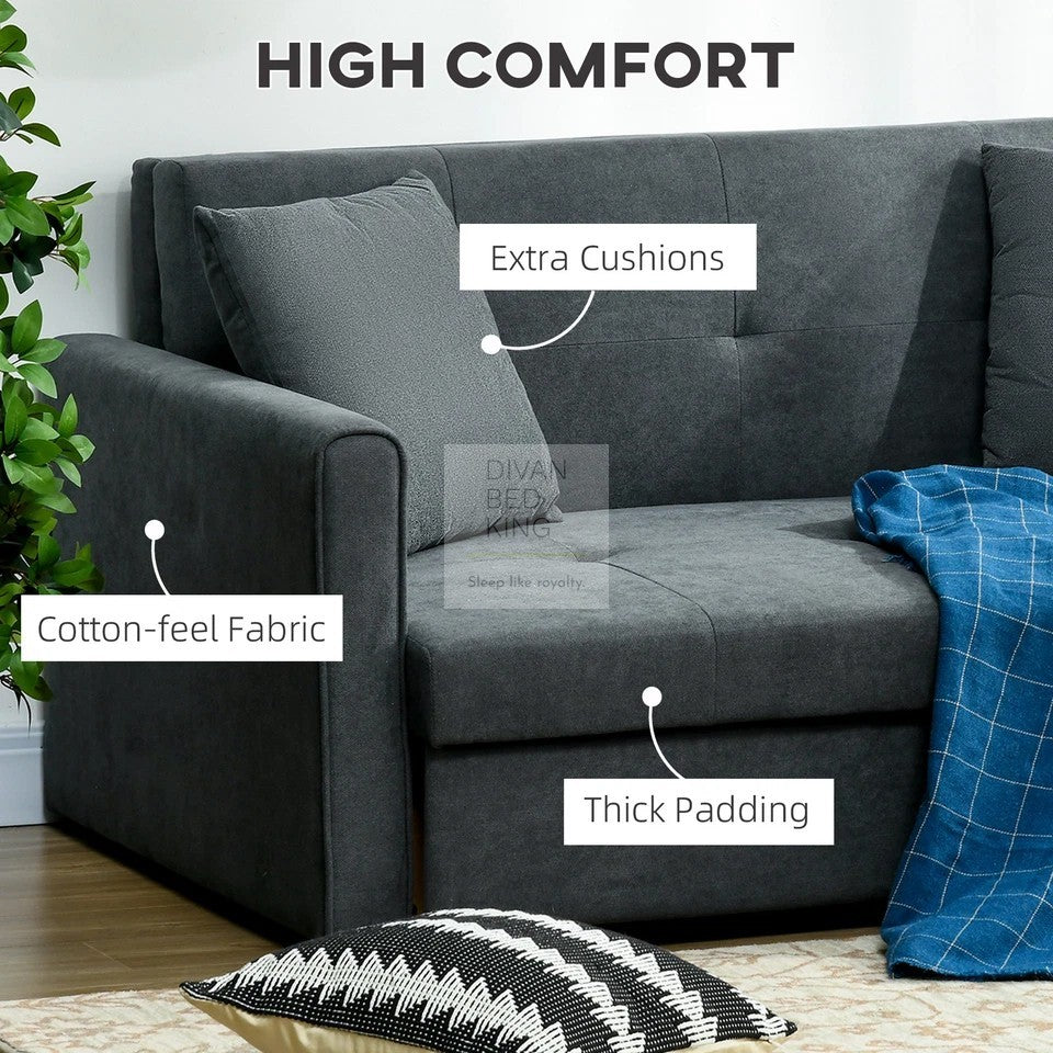 Rathburn Black Grey Cotton 4 in 1 Sofa Bed 2 Seater with Storage
