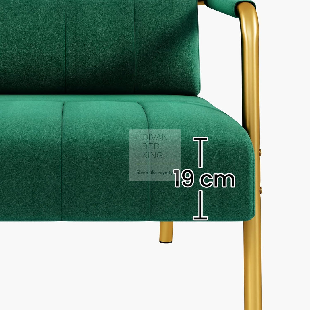 Parisa Green Velvet Velour Sofa Love Seat with Gold Metal Legs