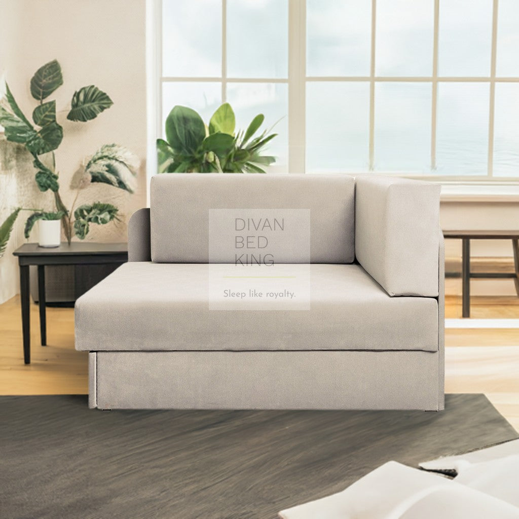 Cuboid Beige Brushed Cotton Corner 2 Seater Sofa Bed with Storage