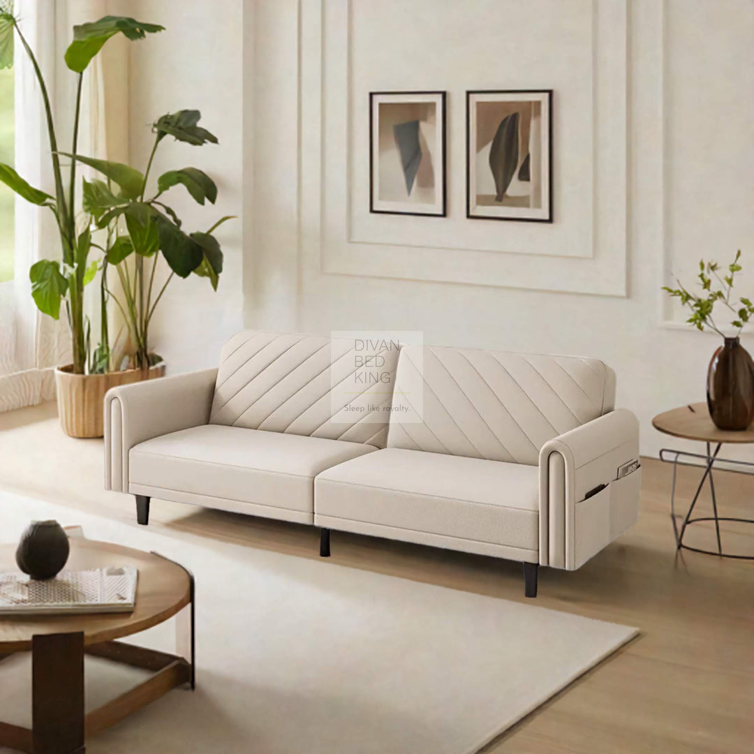 Lucca Soft Beige Brushed Cotton 2 in 1 Convertible Daybed Sofa Bed Couch