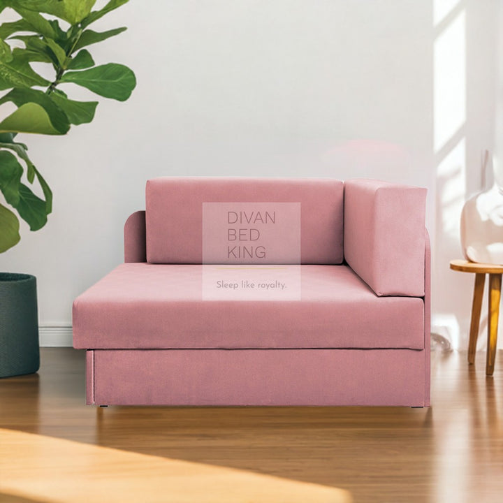 Cuboid Pink Brushed Cotton Corner 2 Seater Sofa Bed with Storage