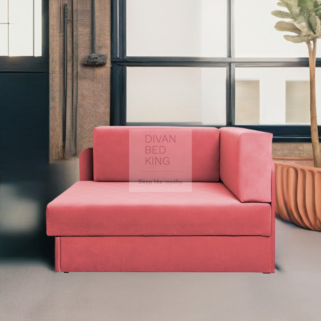 Cuboid Salmon Brushed Cotton Corner 2 Seater Sofa Bed with Storage