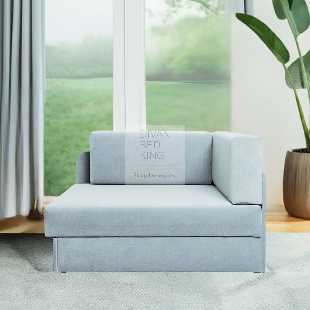 Cuboid Sky Blue Brushed Cotton Corner 2 Seater Sofa Bed with Storage