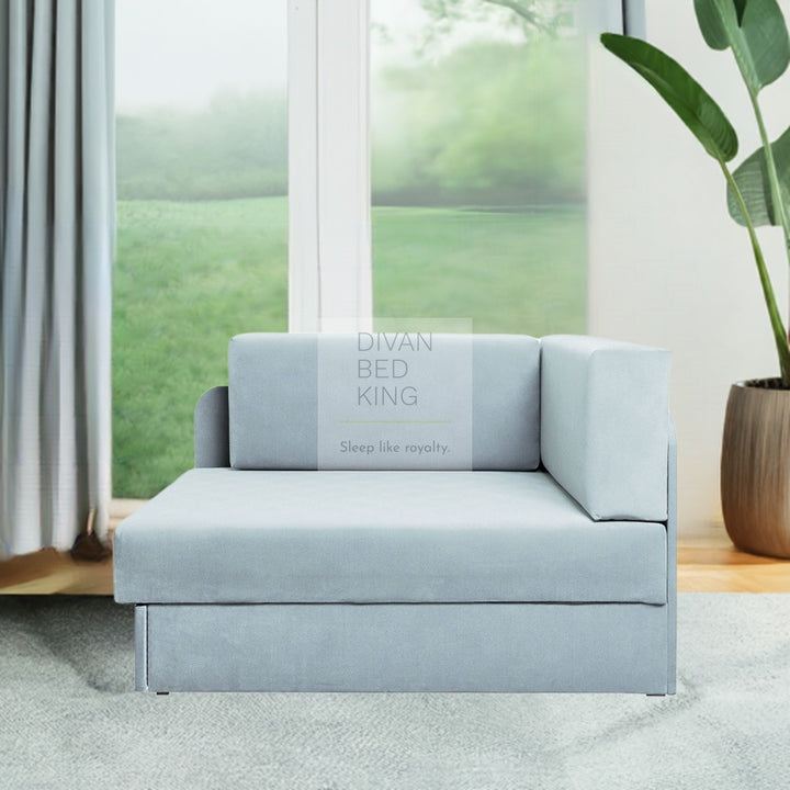 Cuboid Sky Blue Brushed Cotton Corner 2 Seater Sofa Bed with Storage