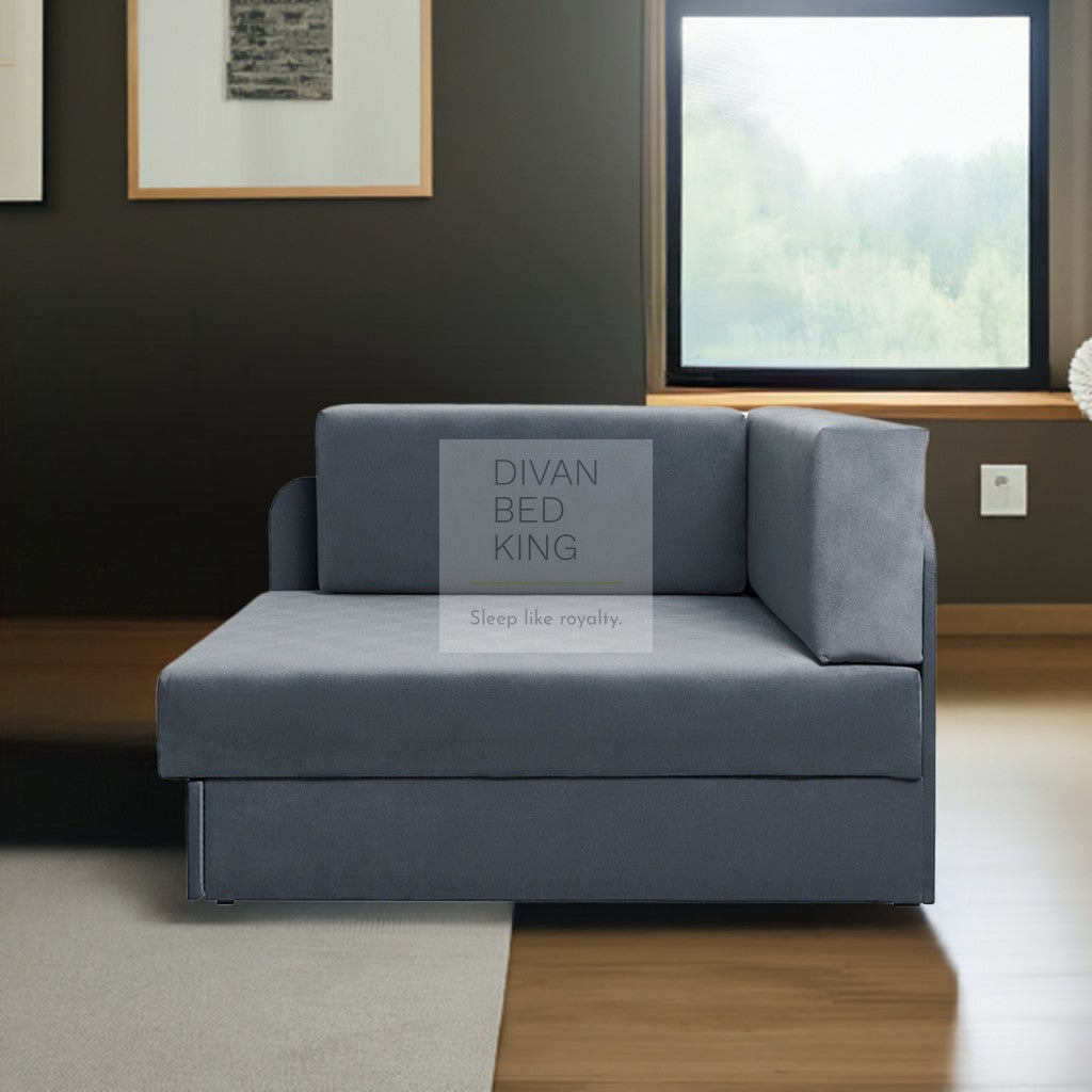 Cuboid Steel Brushed Cotton Corner 2 Seater Sofa Bed with Storage