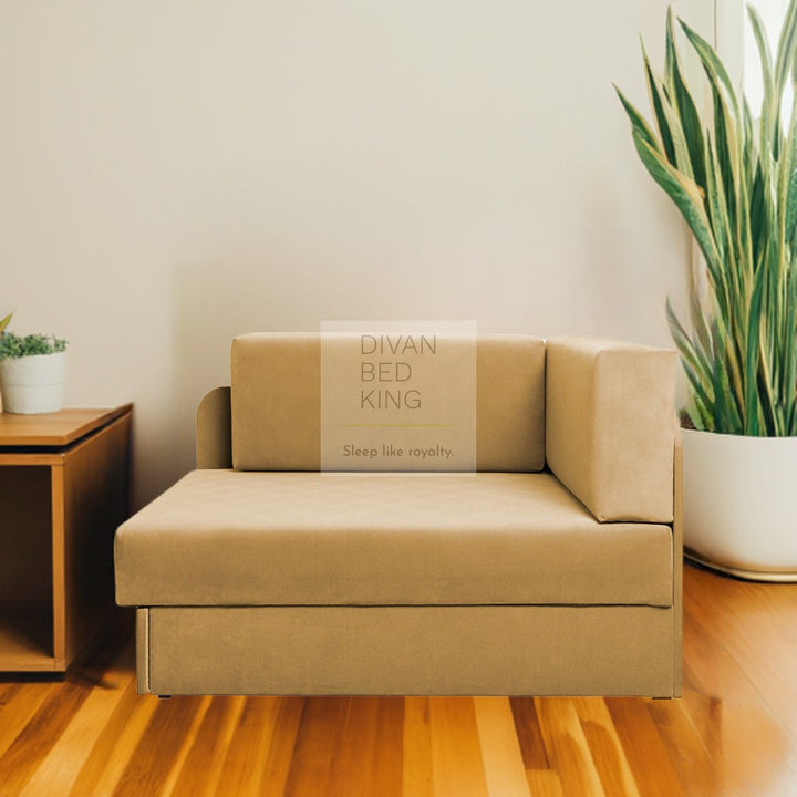 Cuboid Turmeric Brushed Cotton Corner Sofa Bed with Storage