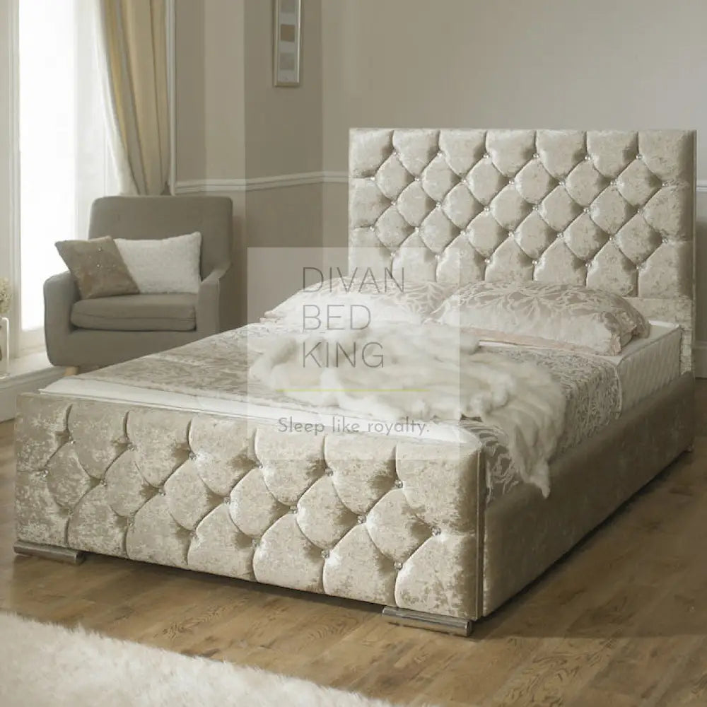 Dina Diamante Crushed Velvet Fabric Upholstered Bed Frame Divan Bed King