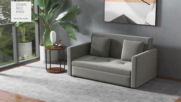 Ramiro Beige Brown Brushed Cotton 3-in-1 Sofa Bed 2 Seater with Storage