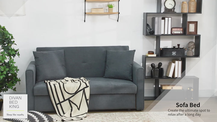 Rathburn Black Grey Cotton 4 in 1 Sofa Bed 2 Seater with Storage