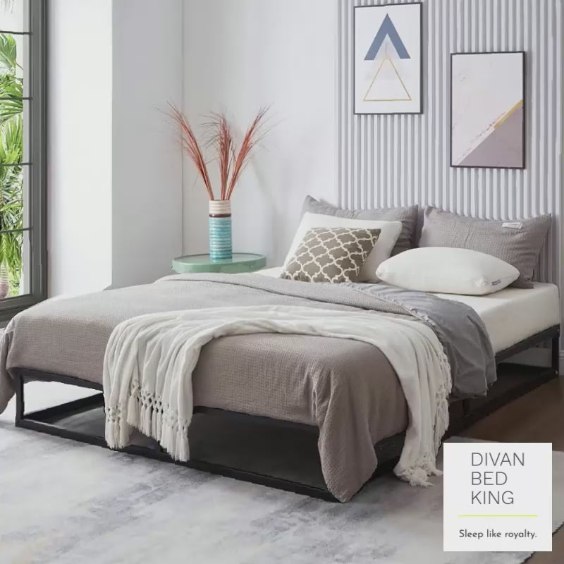 Habitat Black Metal Platform Bed Frame with Mattress Holders Divan Bed King