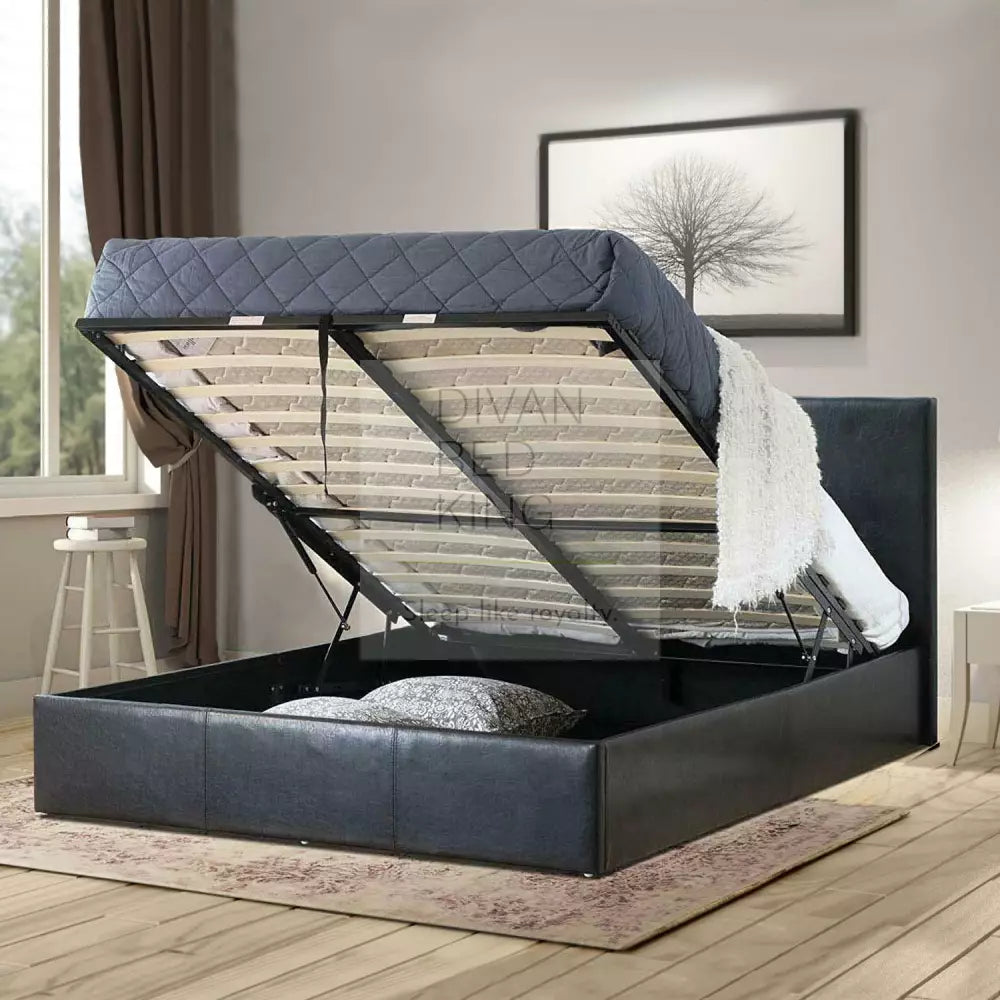 Radley Black Leather Ottoman Storage Bed – Divan Bed King