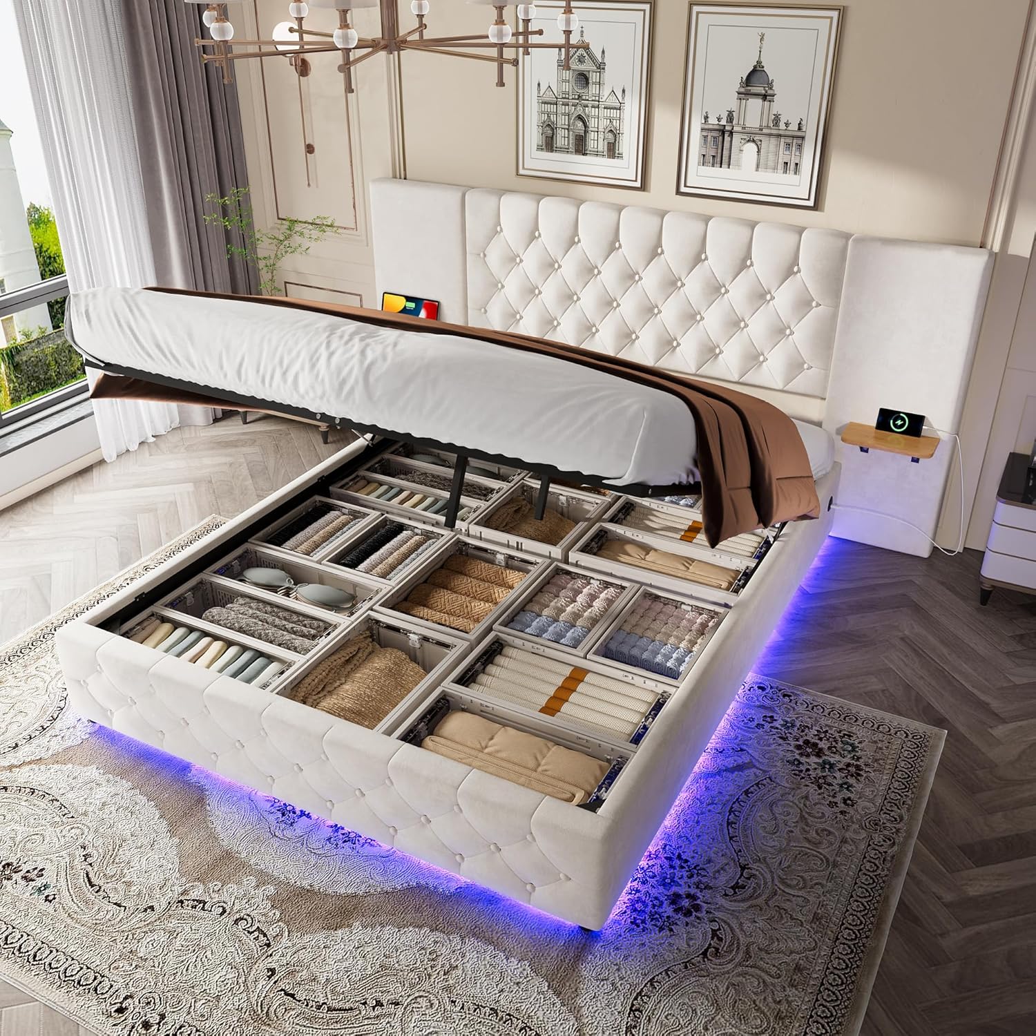 Smart Ottoman Beds - Charging Stations, LED Lights & More