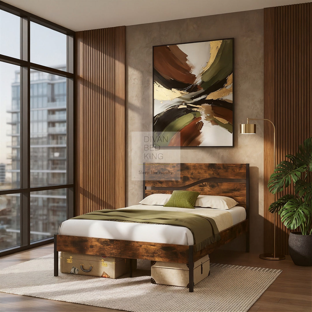Moledar Curved Engineered Wood Storage Bed Frame with Footboard with 4 Drawer Option