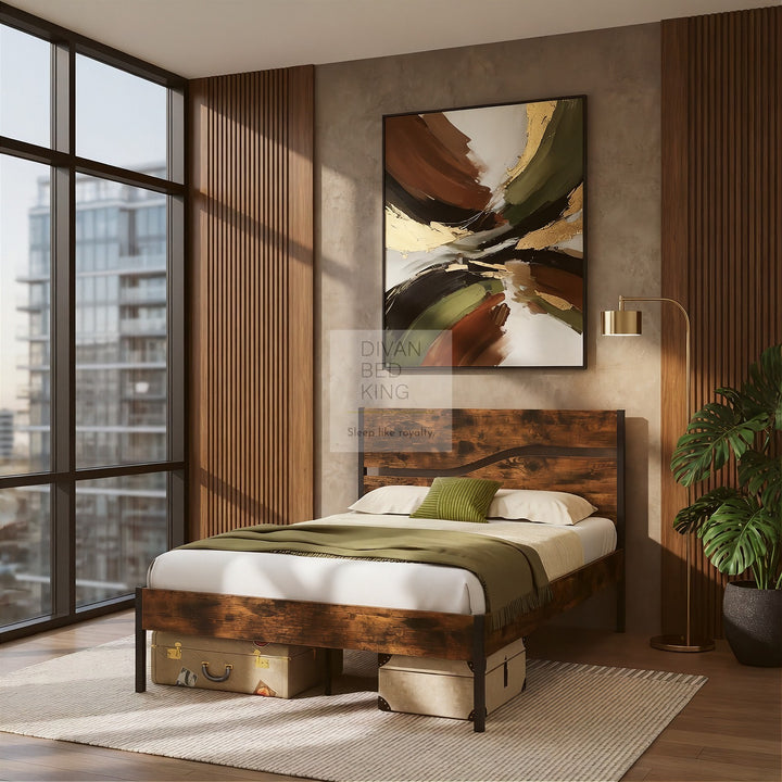 Moledar Curved Engineered Wood Storage Bed Frame with Footboard with 4 Drawer Option