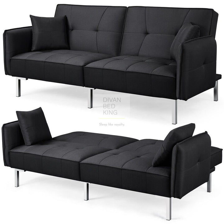 Ludovic Black Cotton 3 Seater Sofa Bed with Removeable Armrests