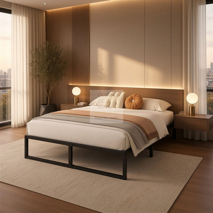 Zinus Abel Heavy Duty Black Metal Platform Bed Frame with Drawer Options