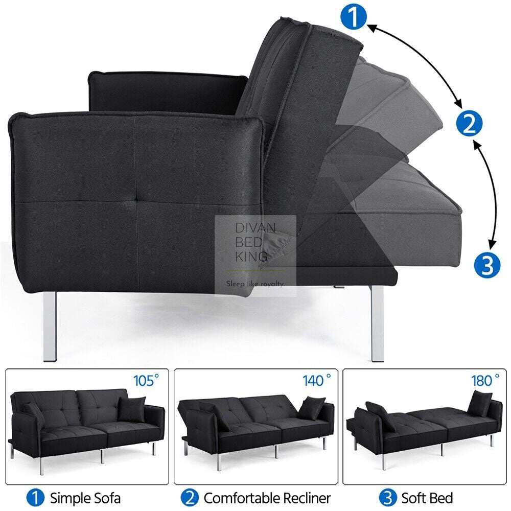 Ludovic Black Cotton 3 Seater Sofa Bed with Removeable Armrests